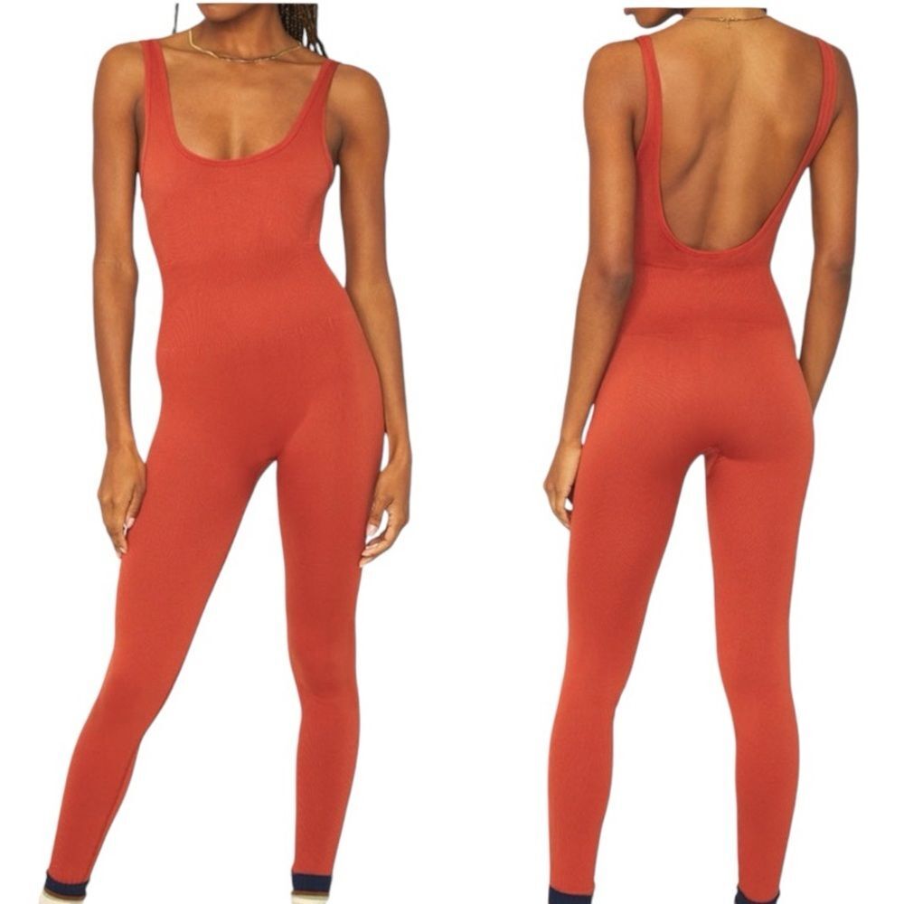 WeWoreWhat Revolve Rib Sleeveless Jumpsuit in Rust Size Medium